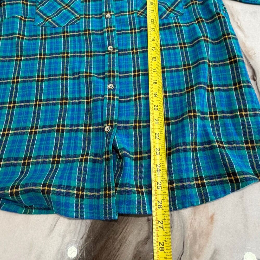 Natural Reflections Women's M Plaid Flannel Shirt Teal Blue Yellow Button Up - Picture 5 of 6